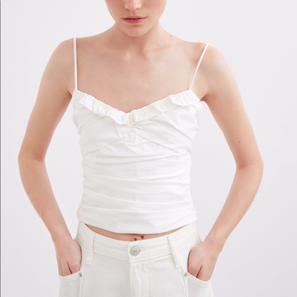 New! Zara draped poplin white cropped top